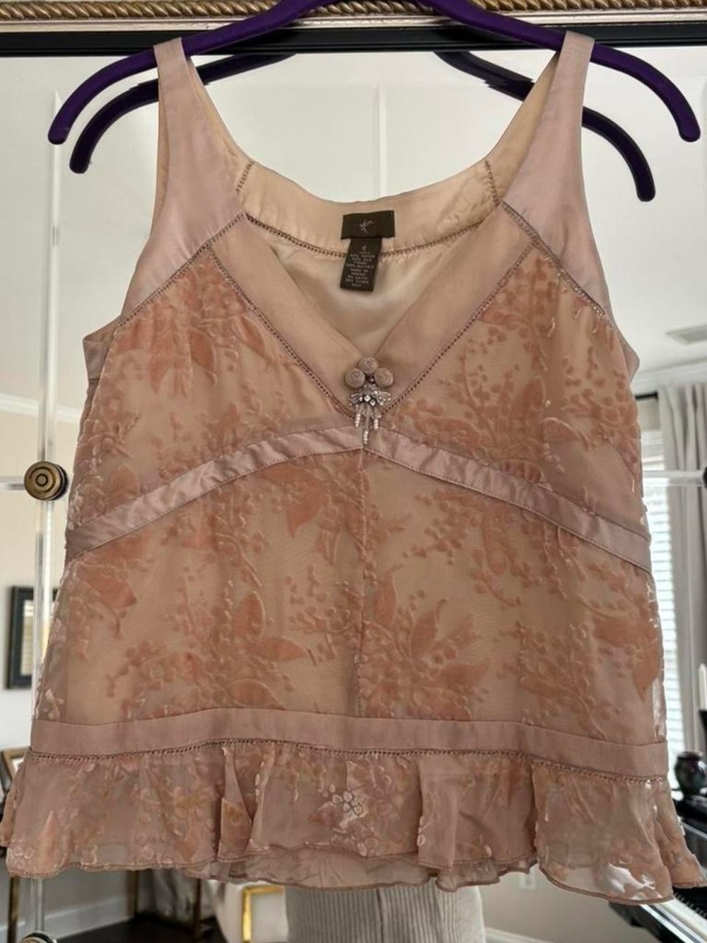 Vintage Anthropologie pink velvet floral tank top